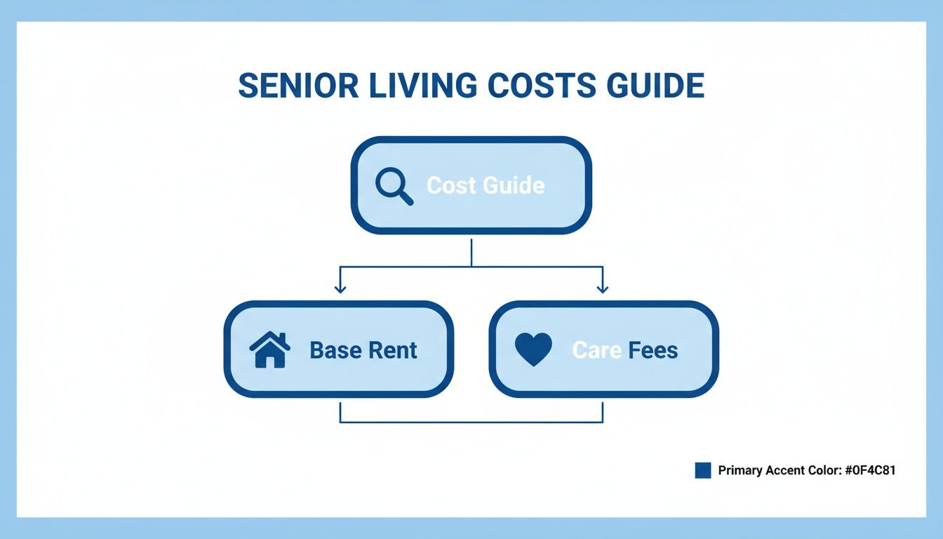 Flowchart illustrating senior living costs, breaking down into base rent and care fees.