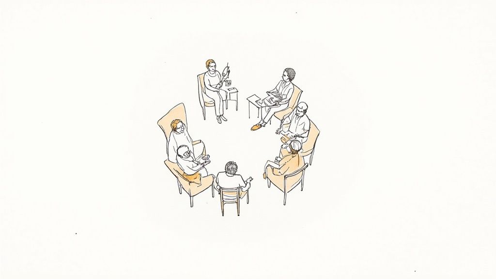 Residents participating in a group art class at an assisted living facility.