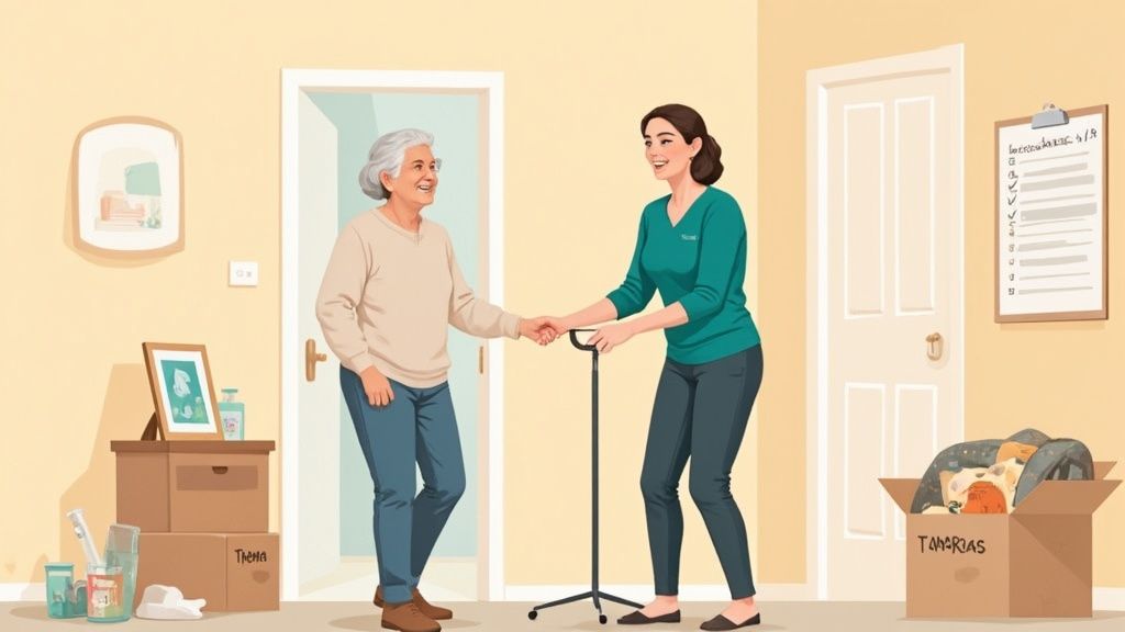 Packing supplies and familiar items for assisted living move