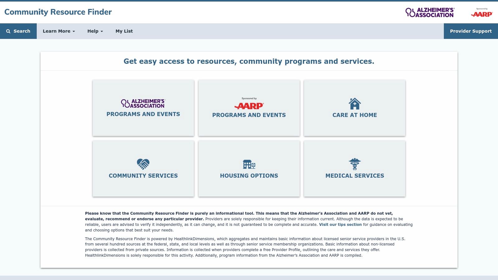 Alzheimer’s Association & AARP Community Resource Finder