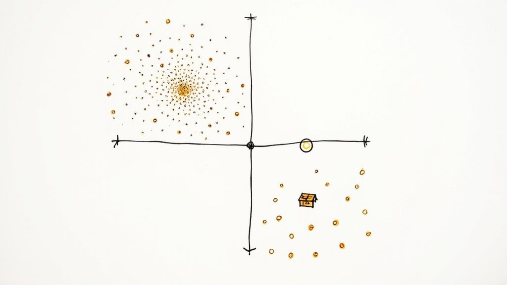 A compass pointing towards an empty space on a map, symbolizing a market opportunity.