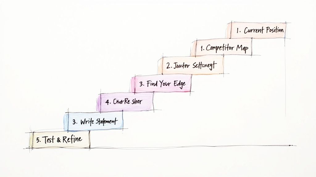 A person at a crossroads, looking at different paths, symbolizing the choices in creating a positioning strategy.