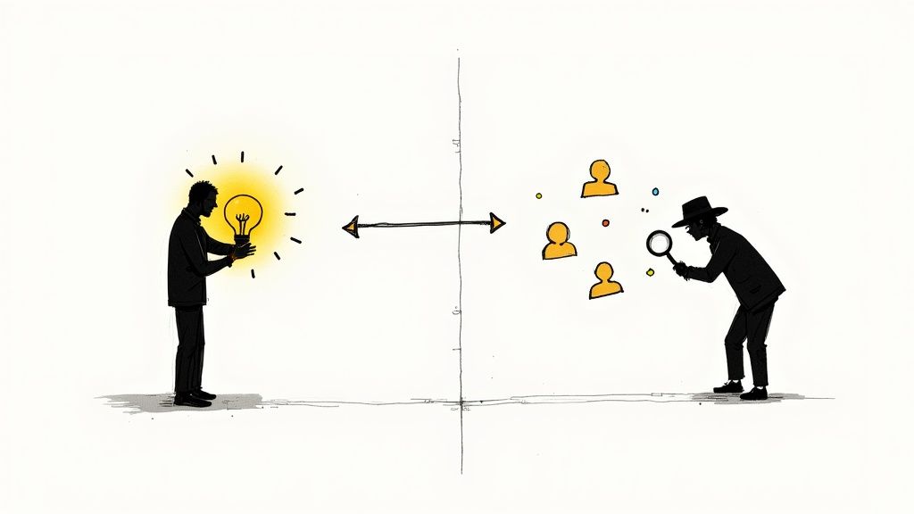 A person holding a lightbulb with a question mark inside, representing an unvalidated business idea.