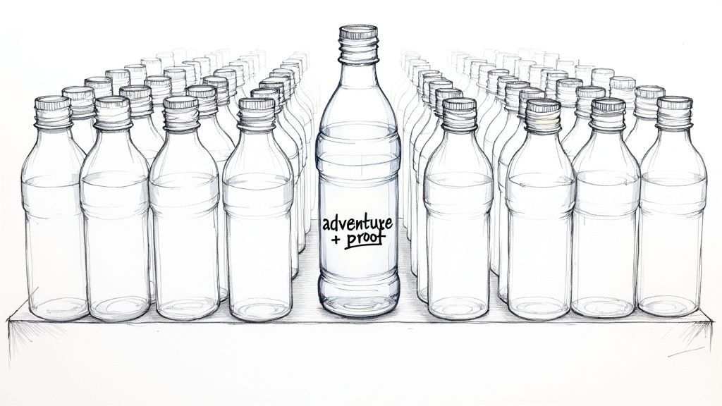 Illustration showing various products on a shelf with one highlighted, symbolizing effective product positioning.