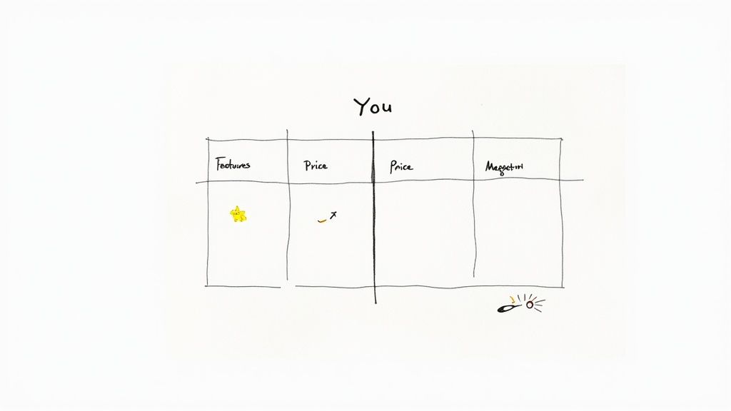 A competitive analysis matrix comparing different project management tools