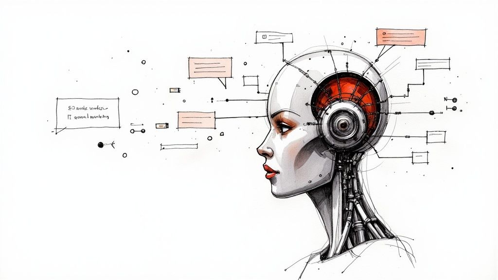 An image showing a futuristic interface with AI-driven charts and data visualizations, representing the intersection of AI and market intelligence.