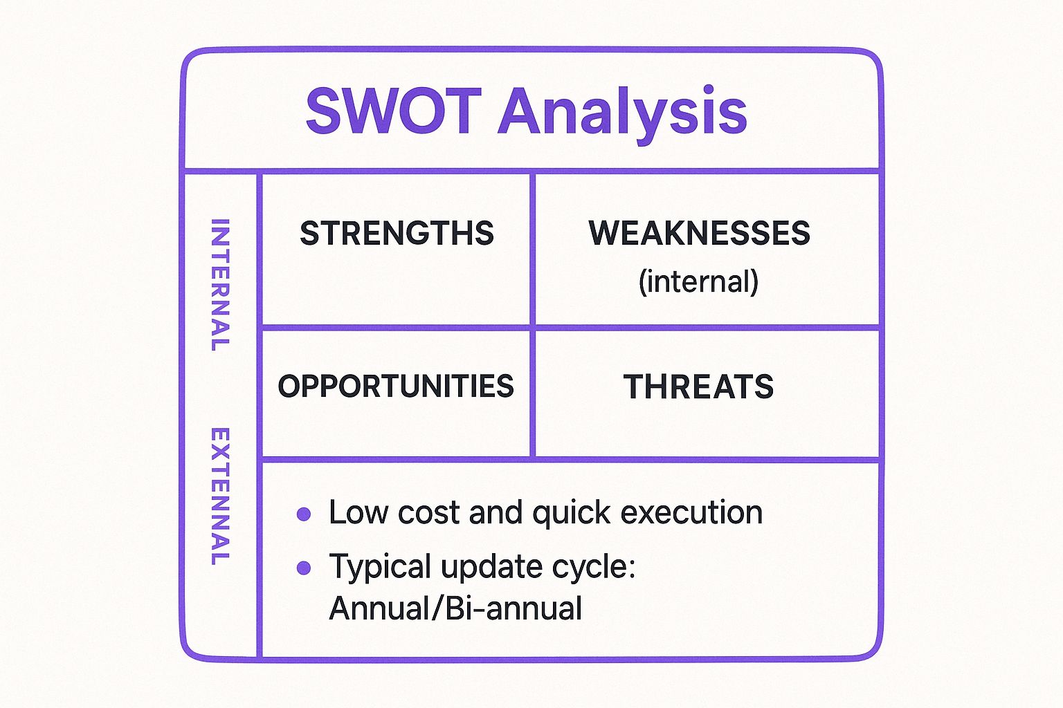 Infographic showing key data about SWOT Analysis