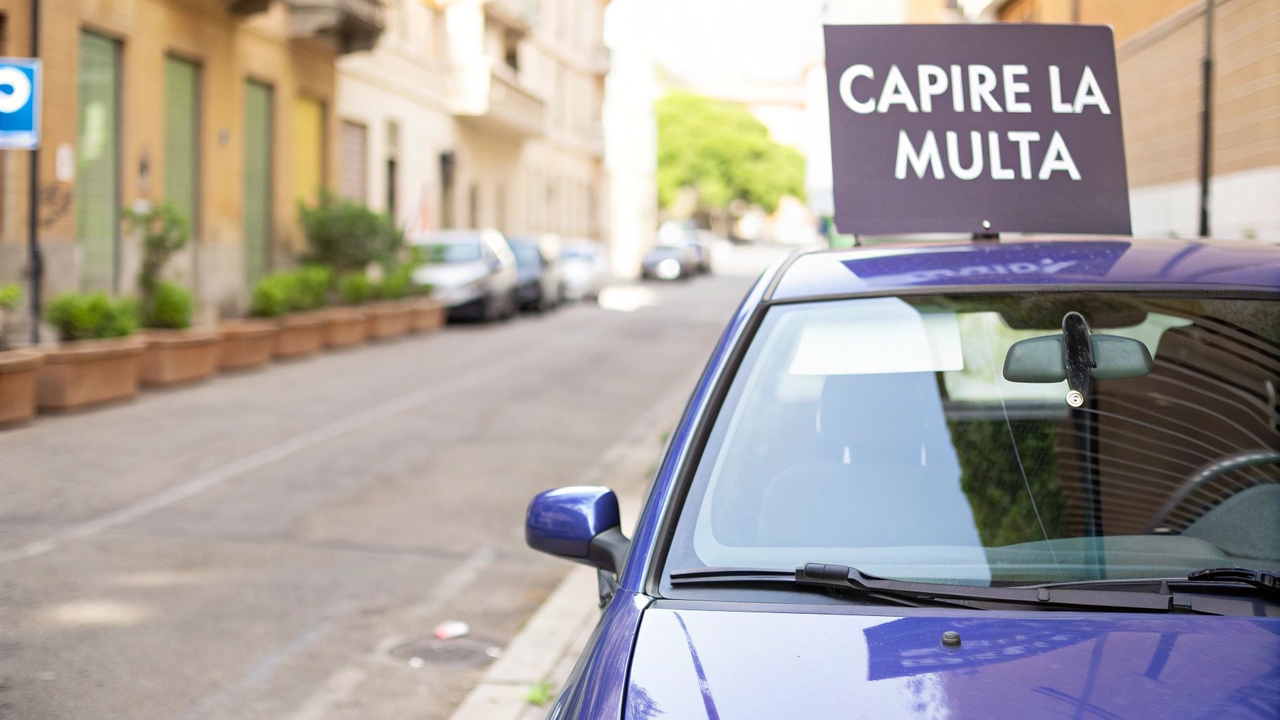 Automobile parcheggiata in una strada urbana con segnaletica di divieto di sosta