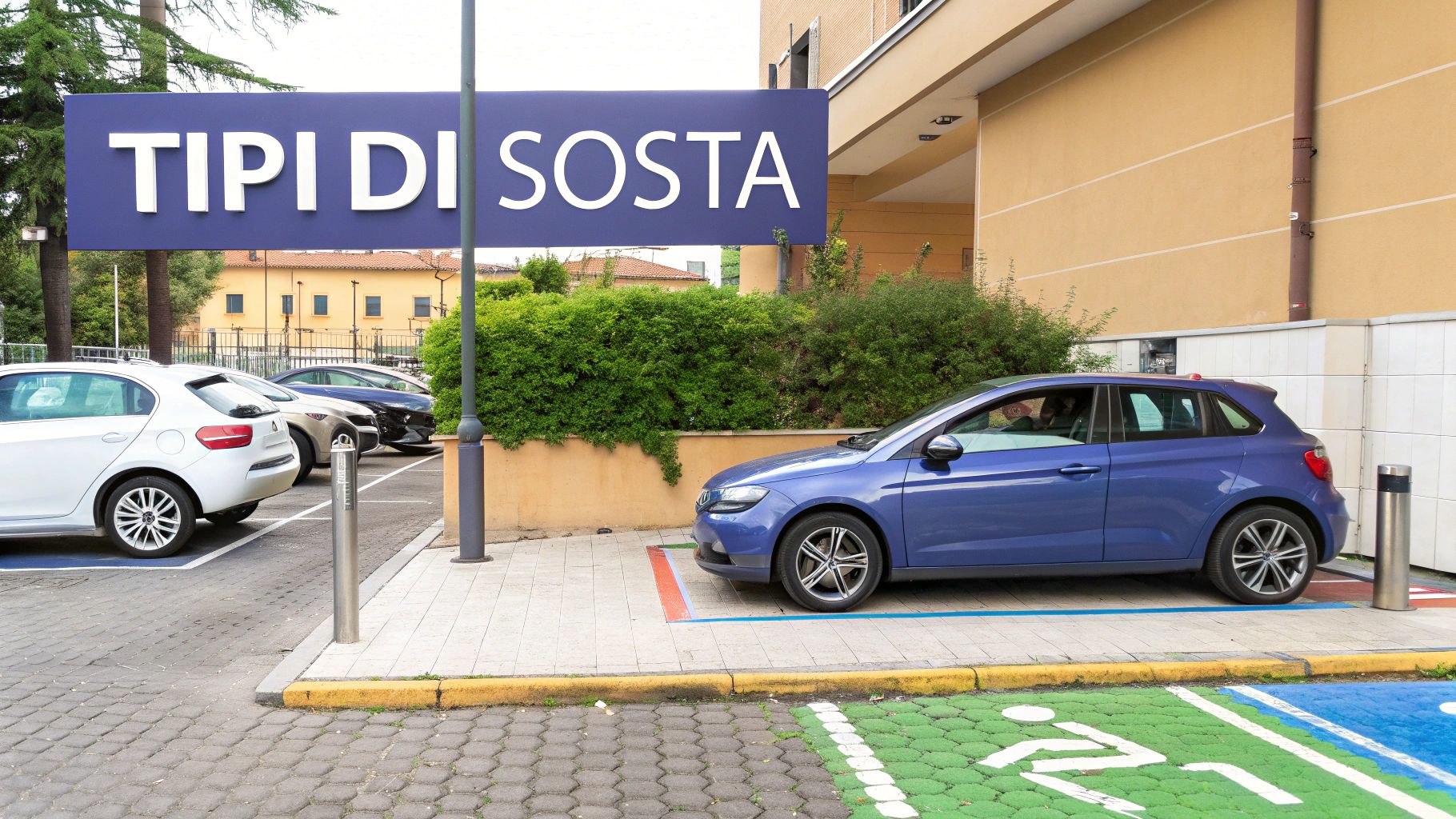 Un'auto parcheggiata vicino a un cartello di divieto di sosta