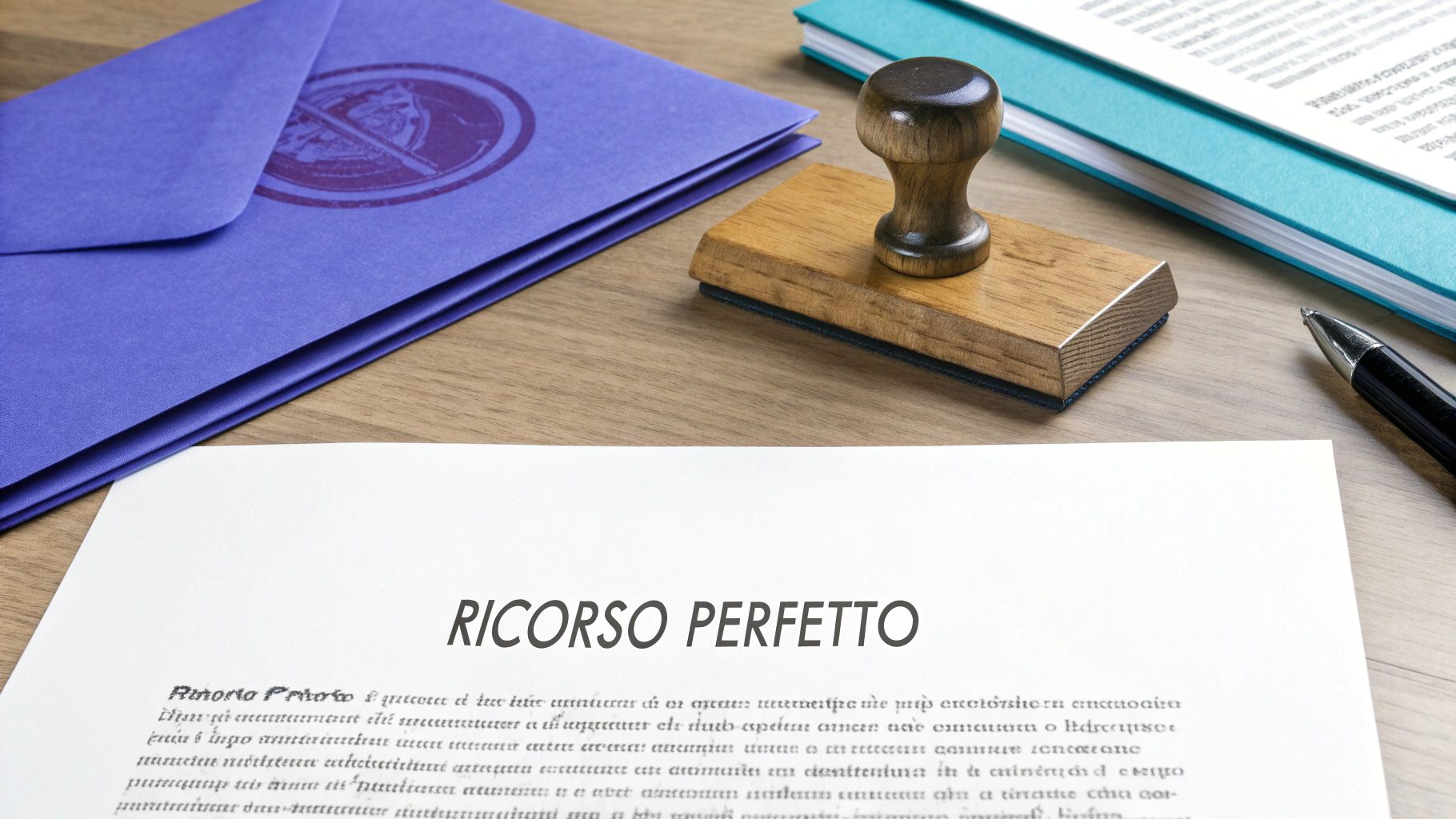 Una persona scrive un documento legale su una scrivania di legno.