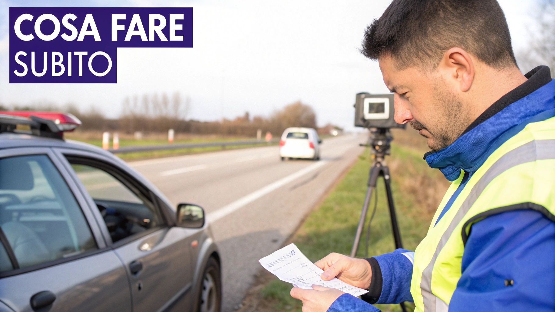 Un automobilista che riceve una multa da un autovelox