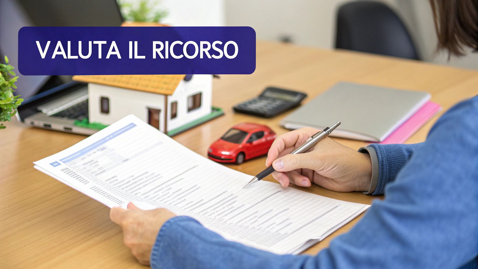 Un automobilista esamina attentamente una multa stradale con un'espressione pensierosa.