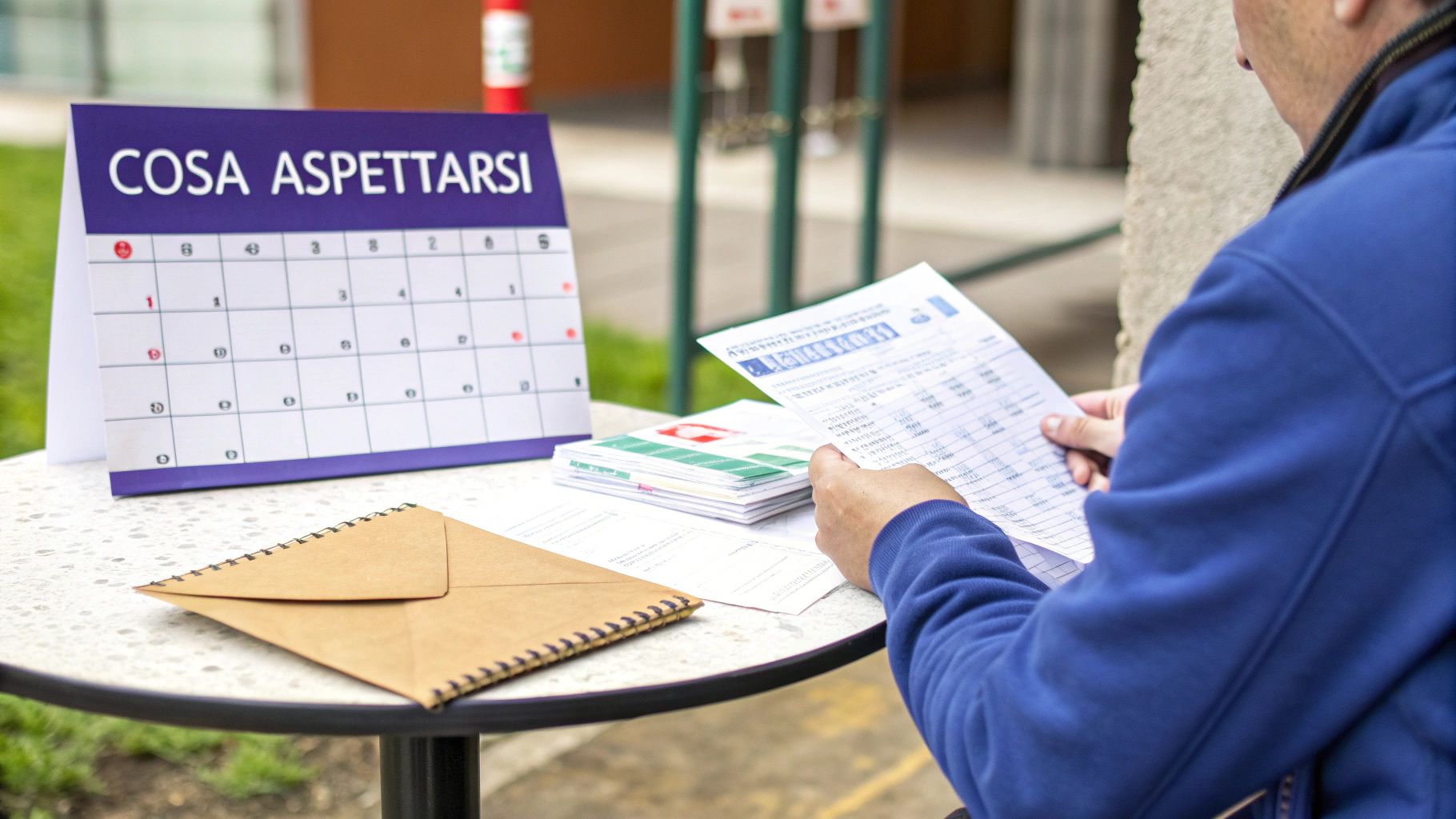 Una clessidra su una scrivania con documenti legali a simboleggiare l'attesa dopo il ricorso