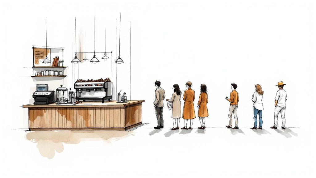 Uma equipa a colaborar à volta de uma mesa com gráficos, ilustrando o processo estratégico do planeamento de capacidade.