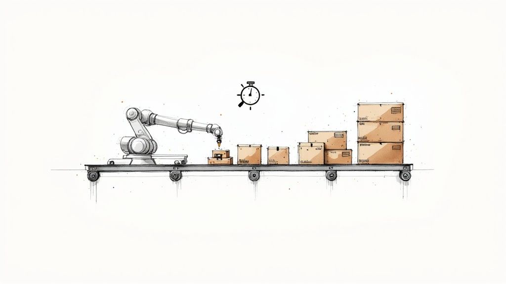 An automated robotic arm working on a manufacturing assembly line, showcasing efficiency.