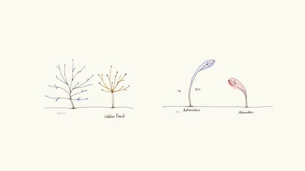 Botanical illustration comparing isolation frost patterns with adventitious root development in plant growth stages
