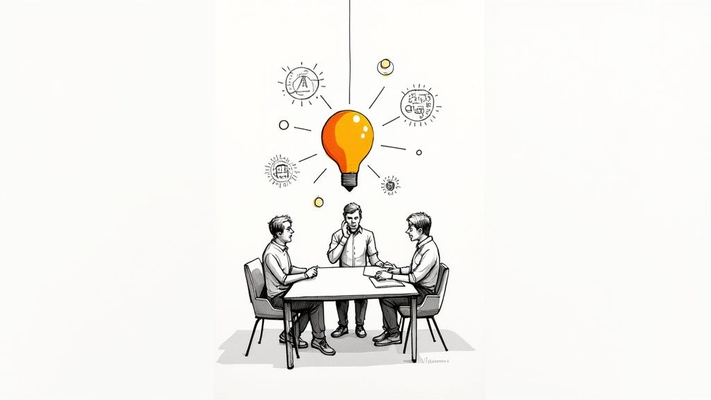 Un grupo de miembros del equipo colaborando en una oficina moderna