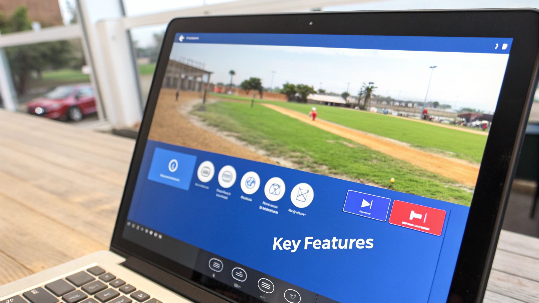 A person pointing at a screen showing market growth charts and data visualizations.