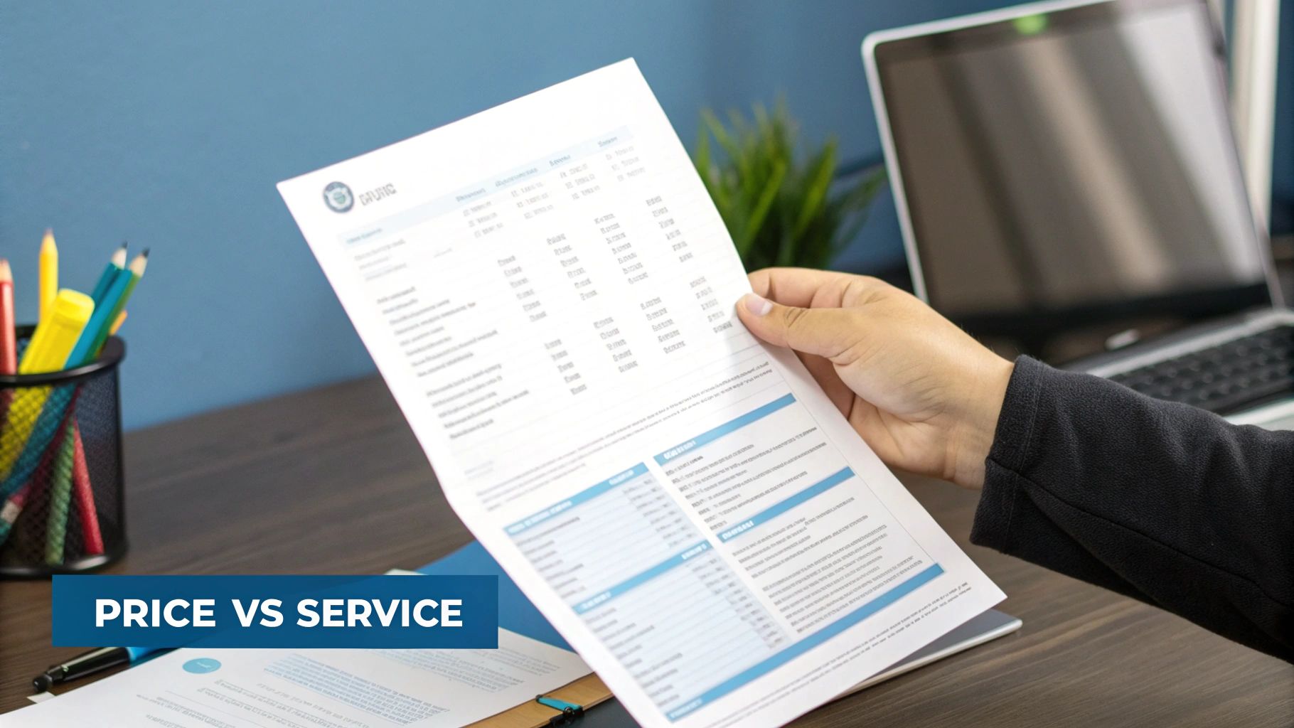 A person looking at moving quotes on a tablet