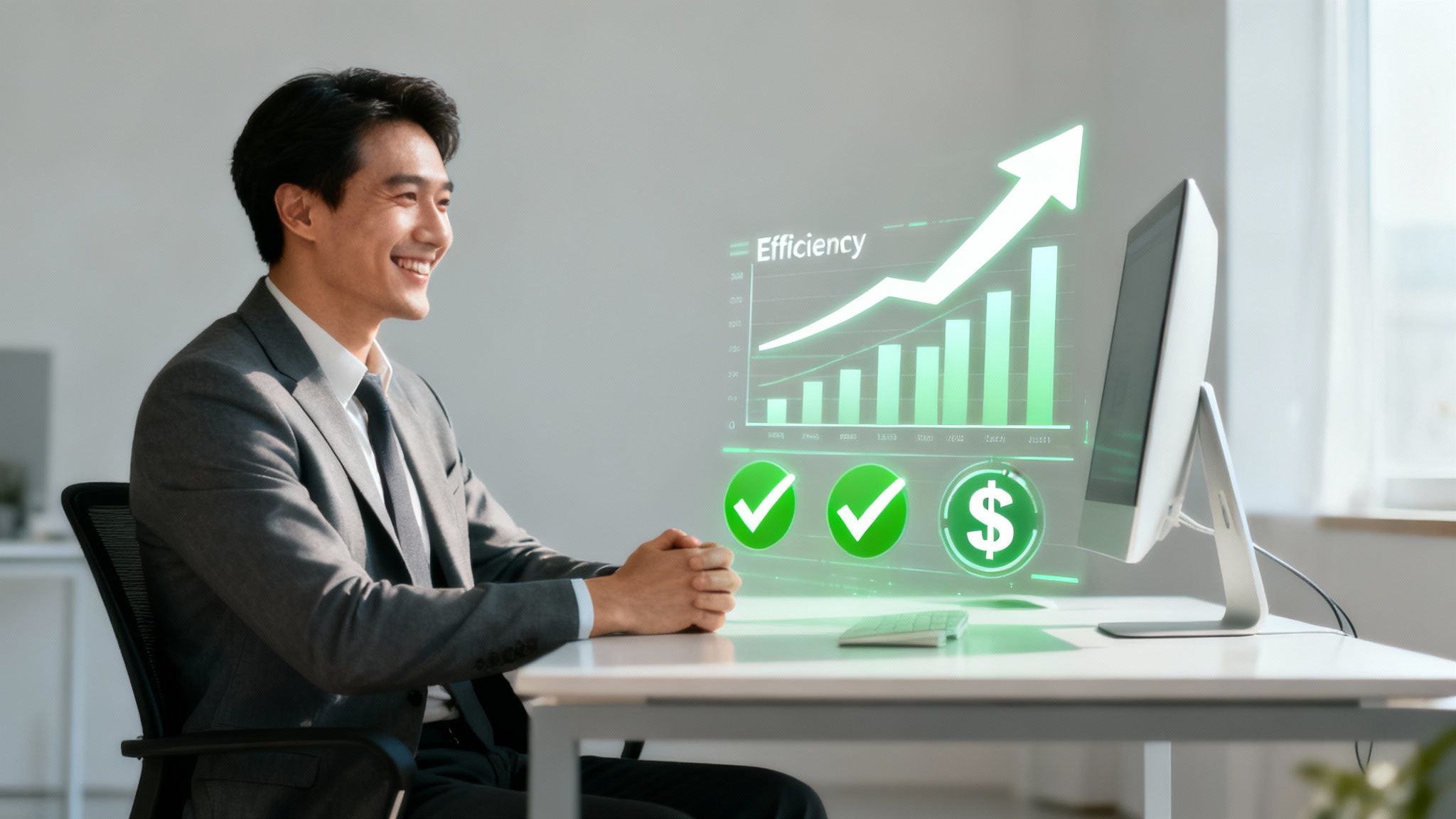 A graph showing upward trends in efficiency and cost savings, representing the benefits of workflow automation.