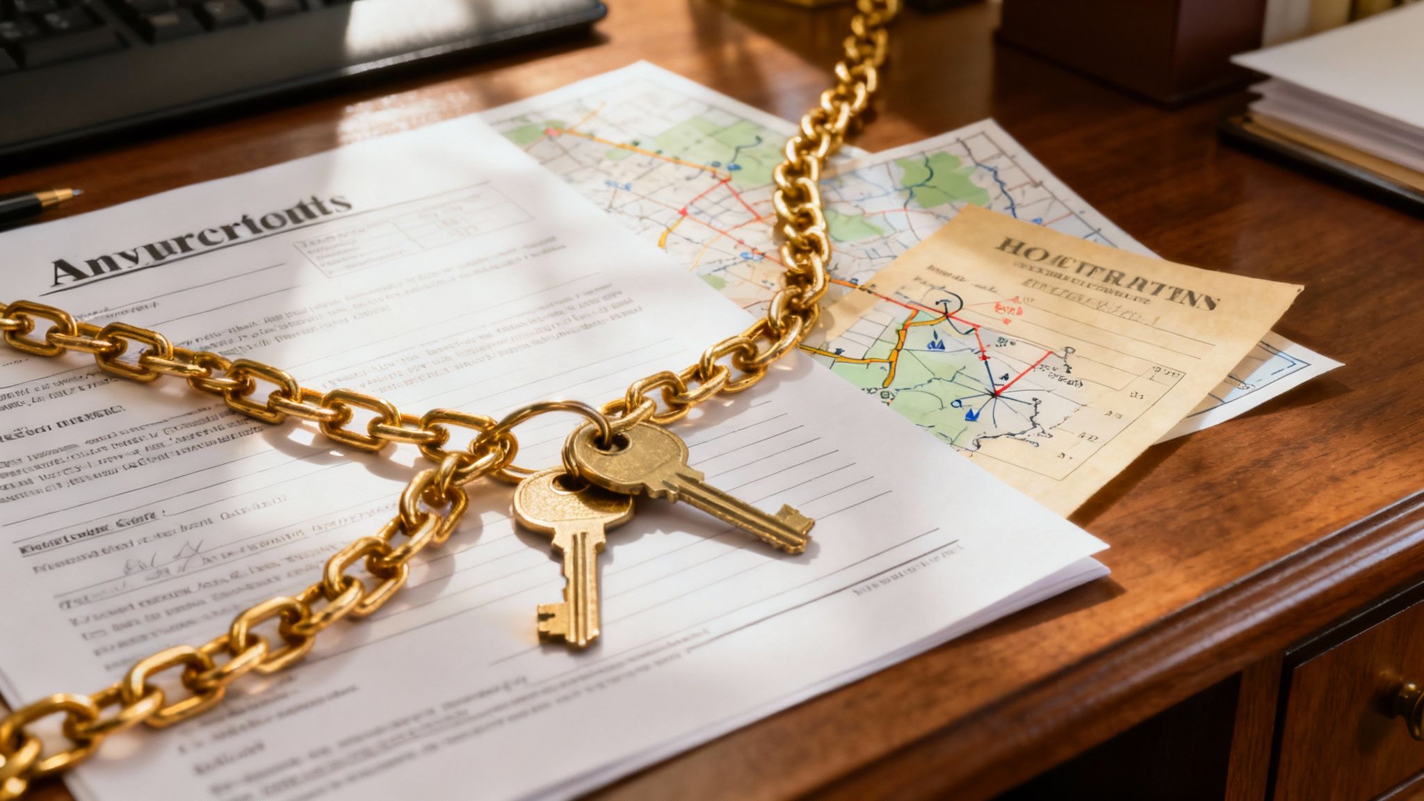 A magnifying glass hovering over legal documents, symbolizing the detailed examination of a title abstract's components.