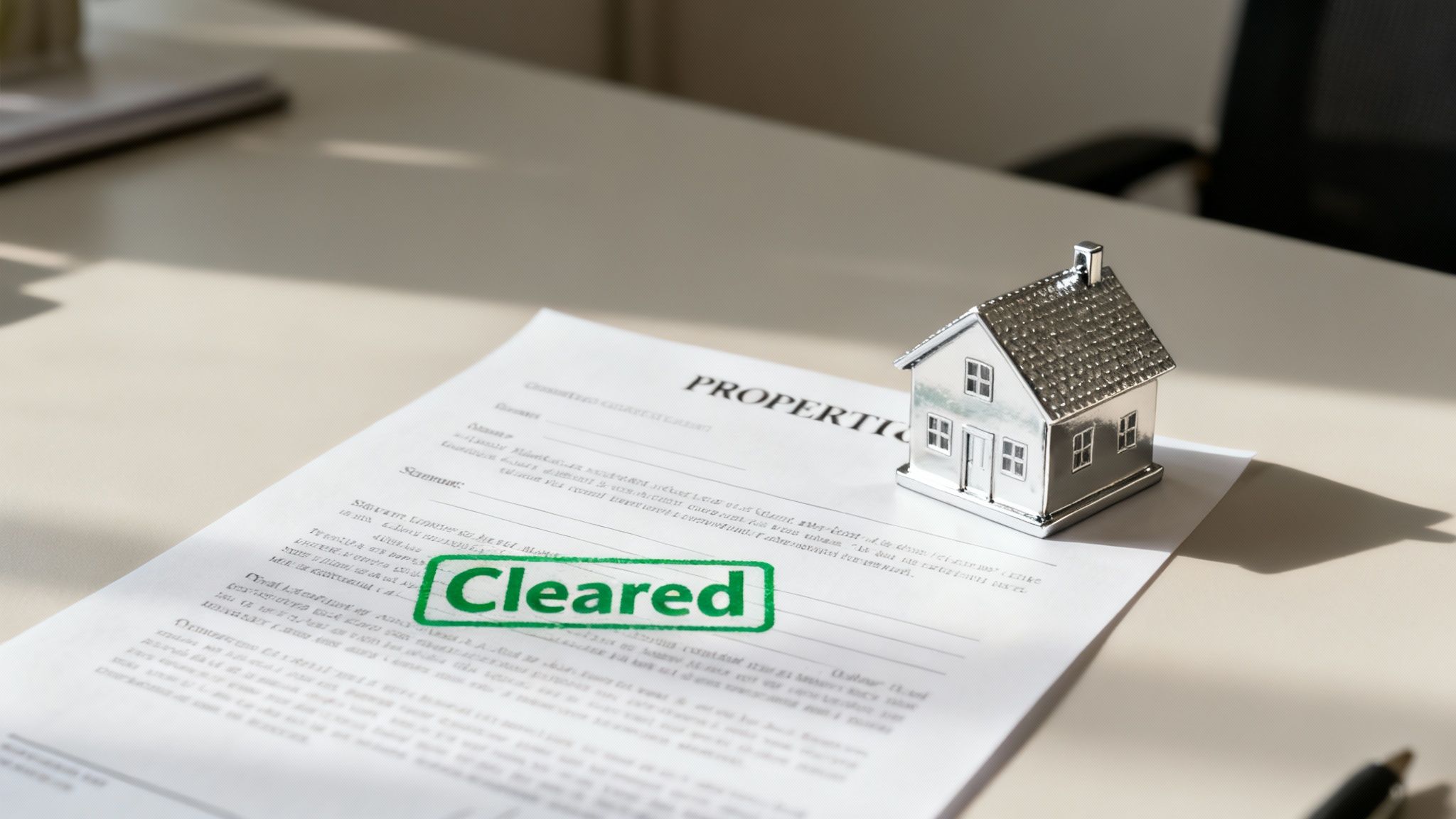 A person holding a key with a house-shaped keychain, with a clear, sunny background, representing security and clarity in homeownership.