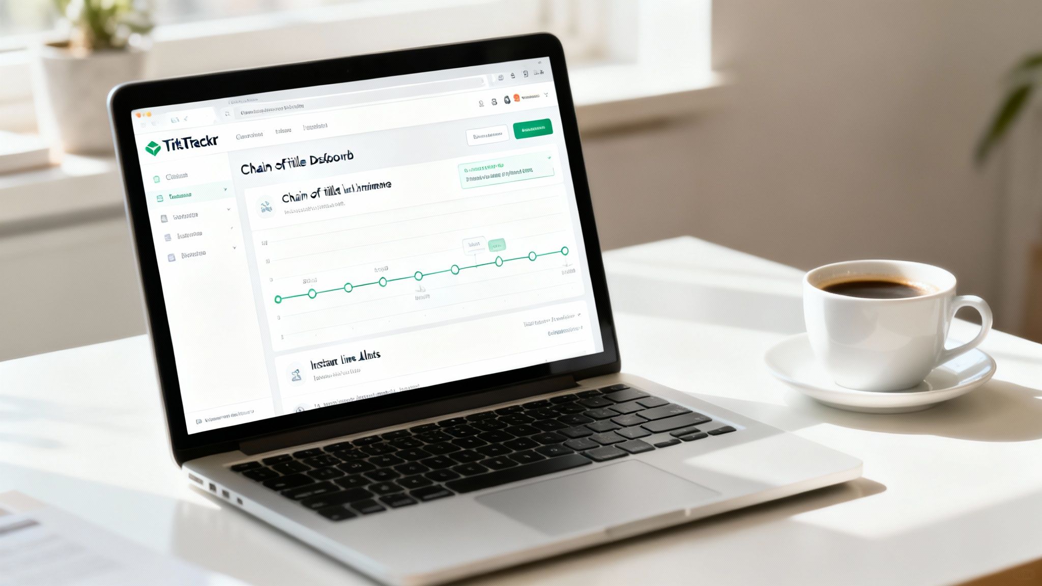 A person using a laptop to check property ownership records on the TitleTrackr platform.