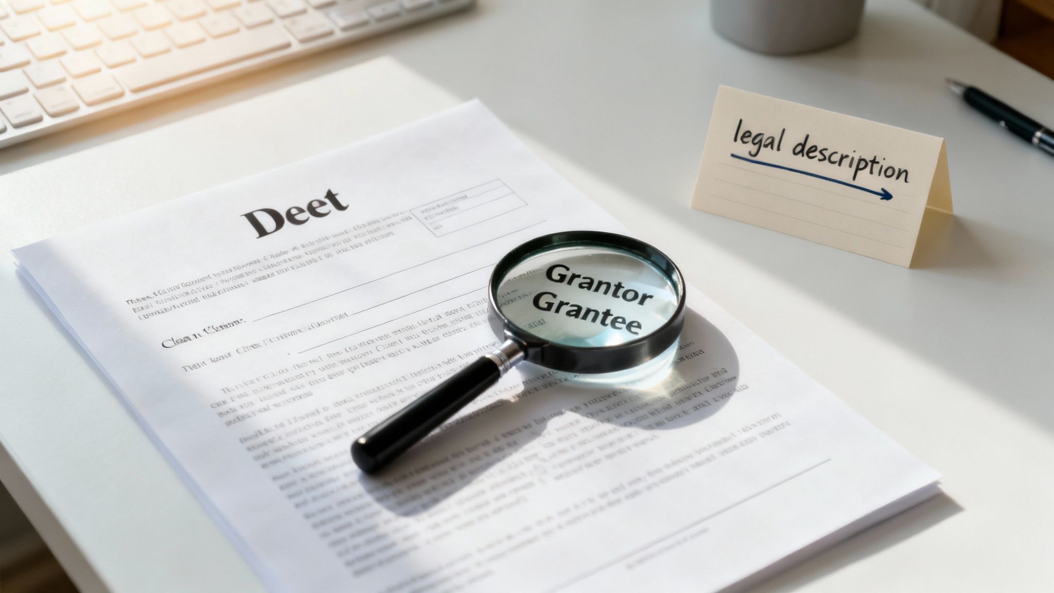 A person signing a property document with a key and small house model on the table.