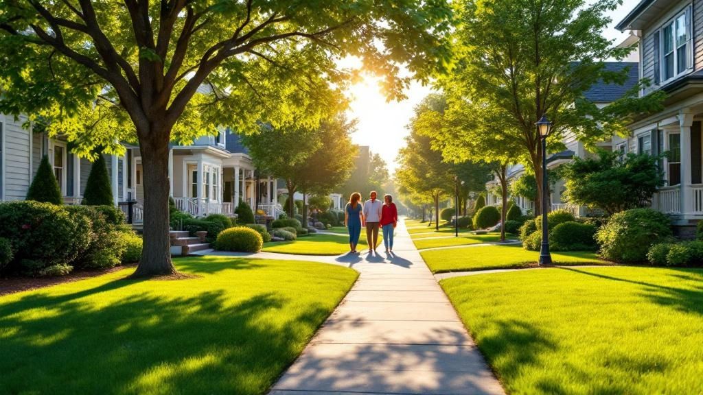 A manicured front lawn and home exterior, representing common deed restriction guidelines.