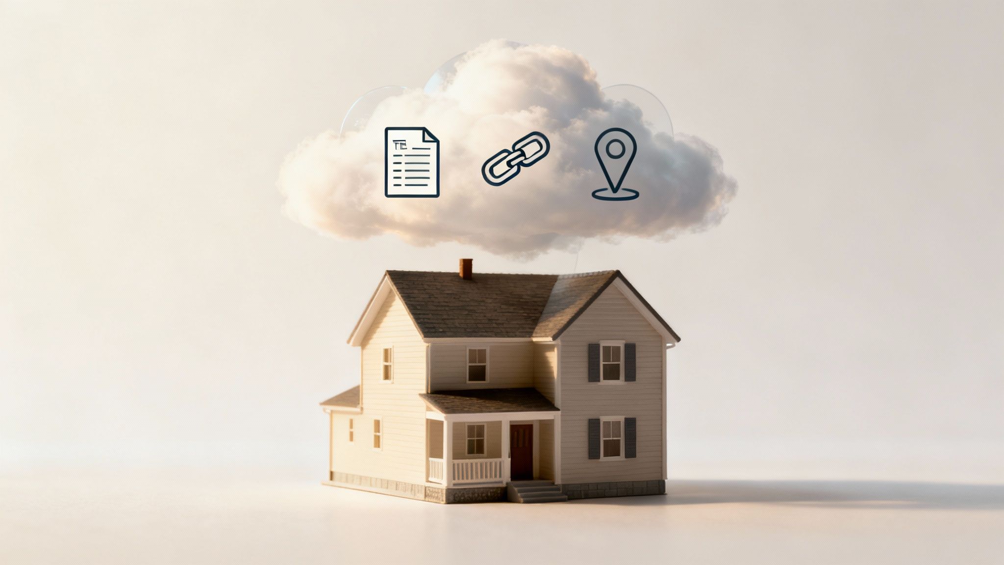 A magnifying glass hovering over a property deed, symbolizing the search for title defects.