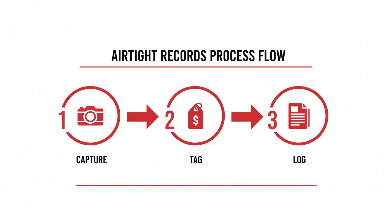 A process flow diagram titled 'Airtight Records Process Flow' detailing steps: Capture, Tag, and Log.