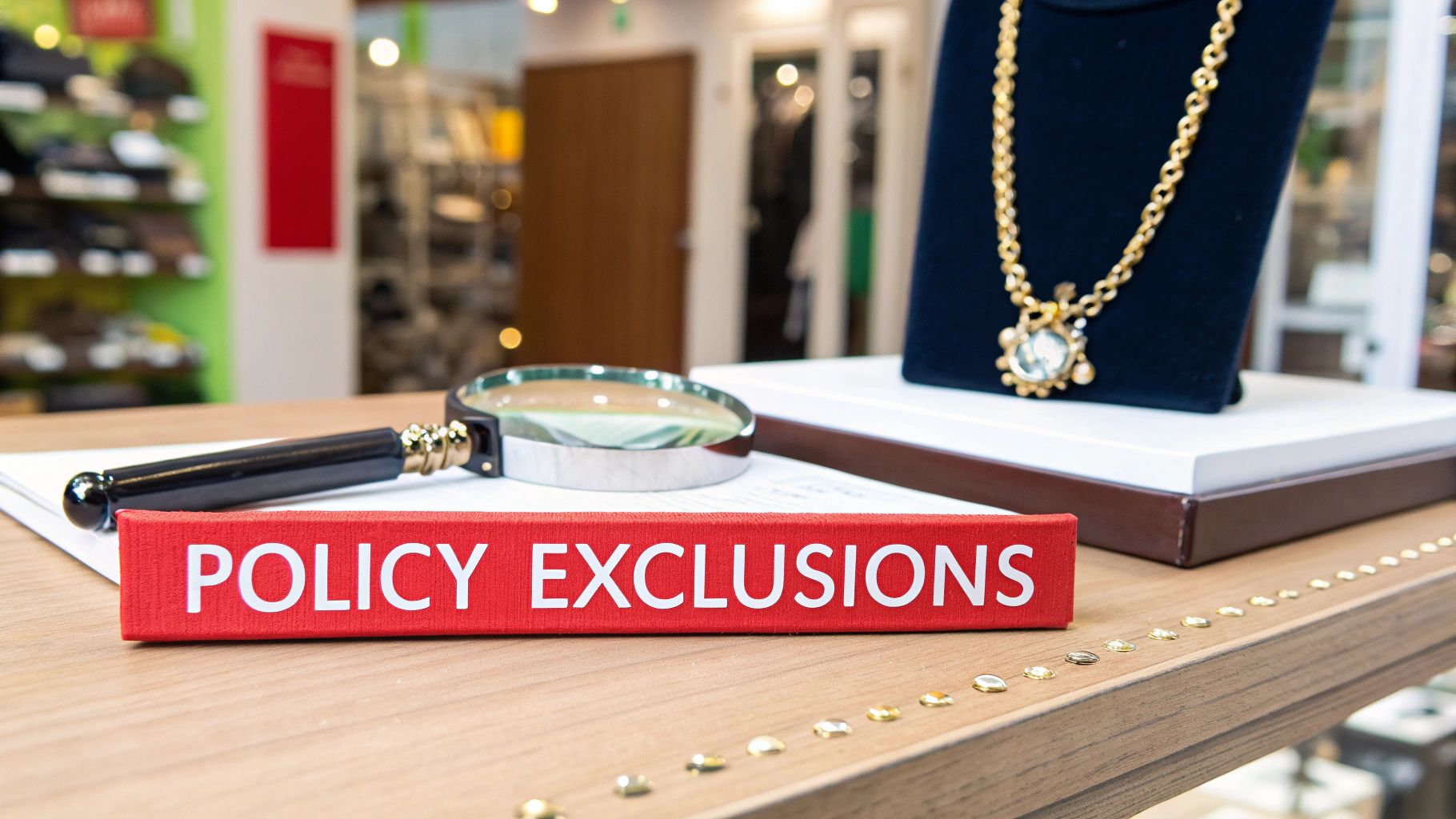 A magnifying glass closely inspecting the fine print of an insurance document