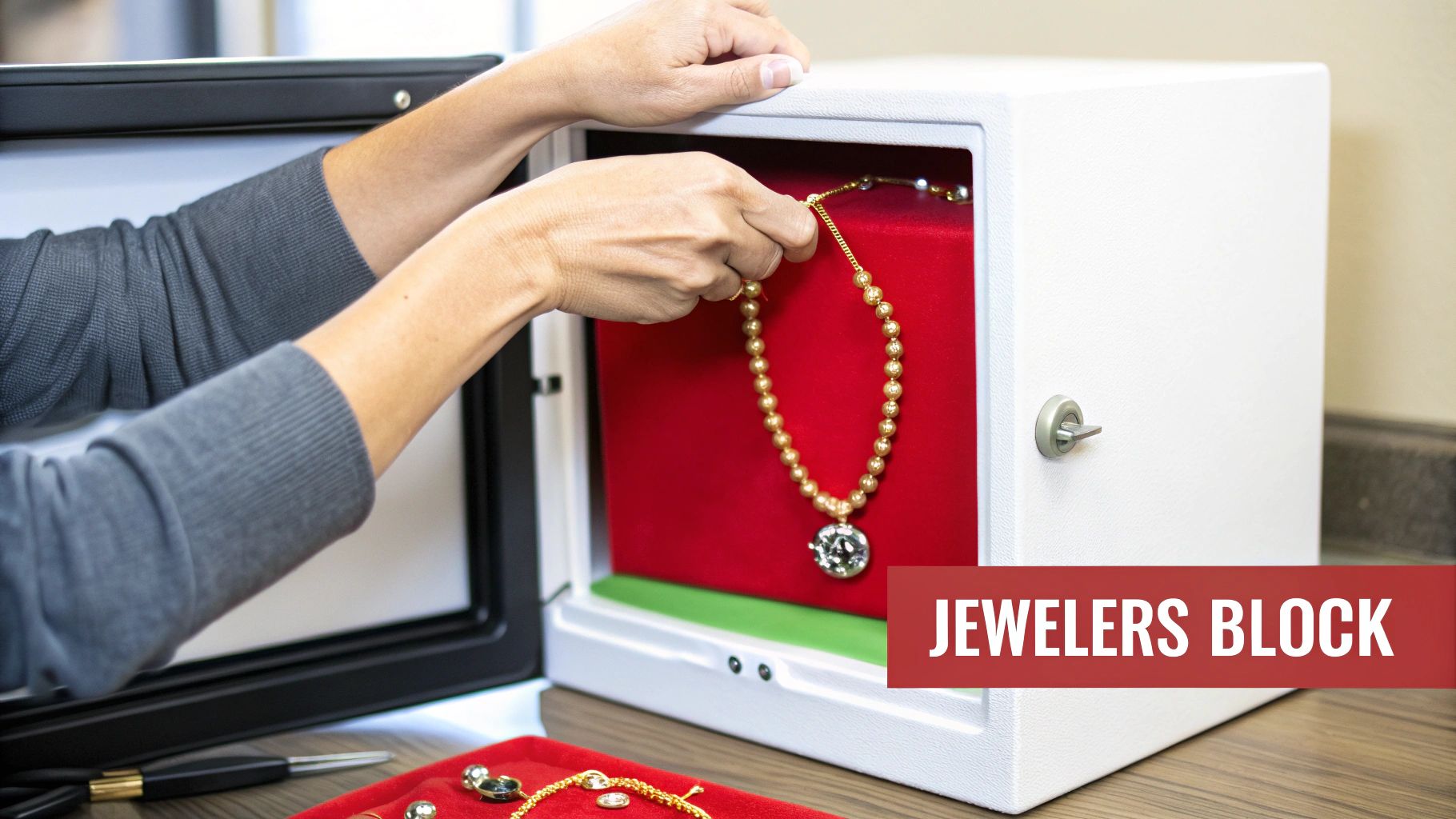 A collection of diamond jewelry safely displayed behind glass