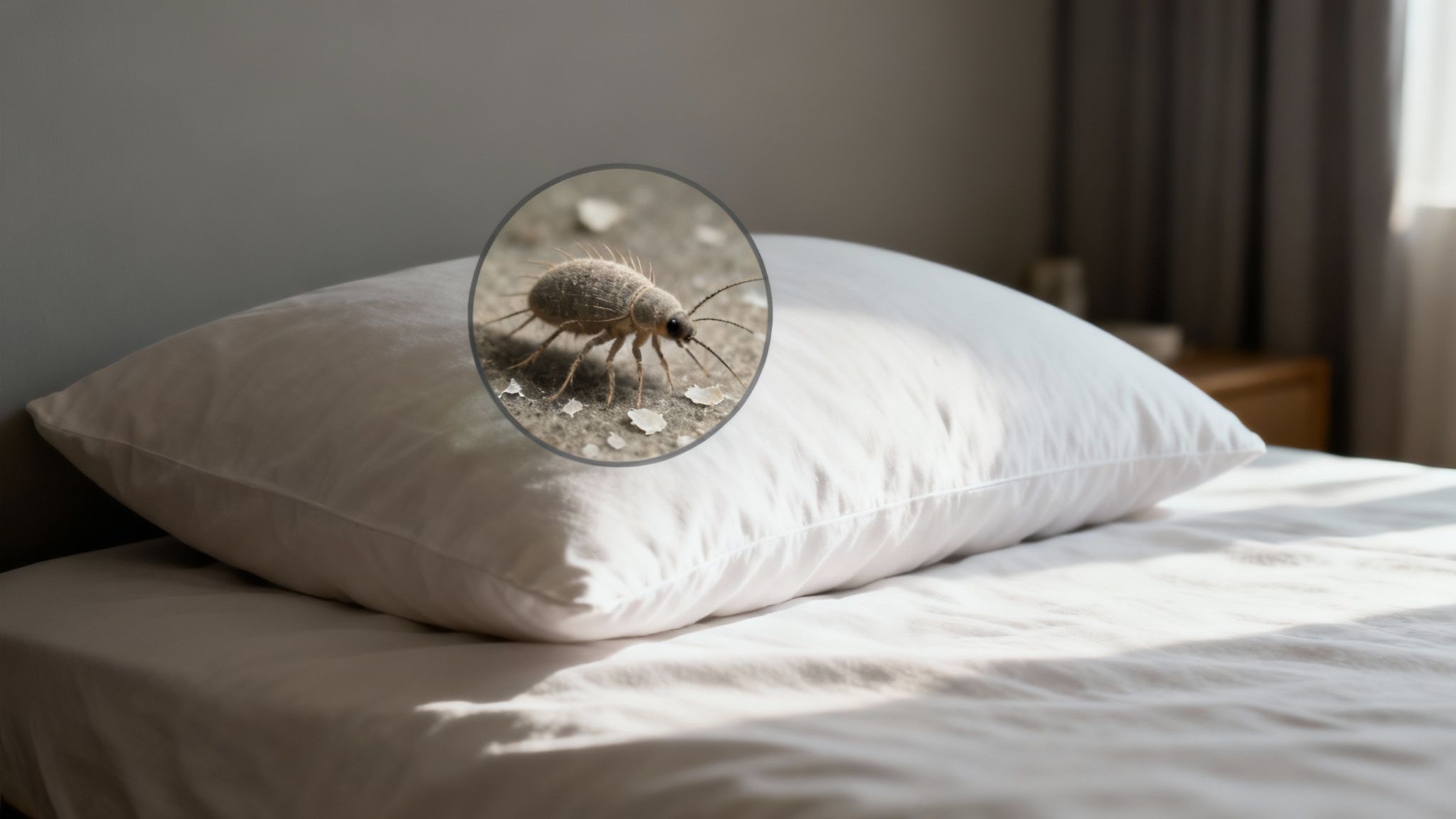 Close-up microscopic view of fabric fibers, hinting at the unseen world within bedding.