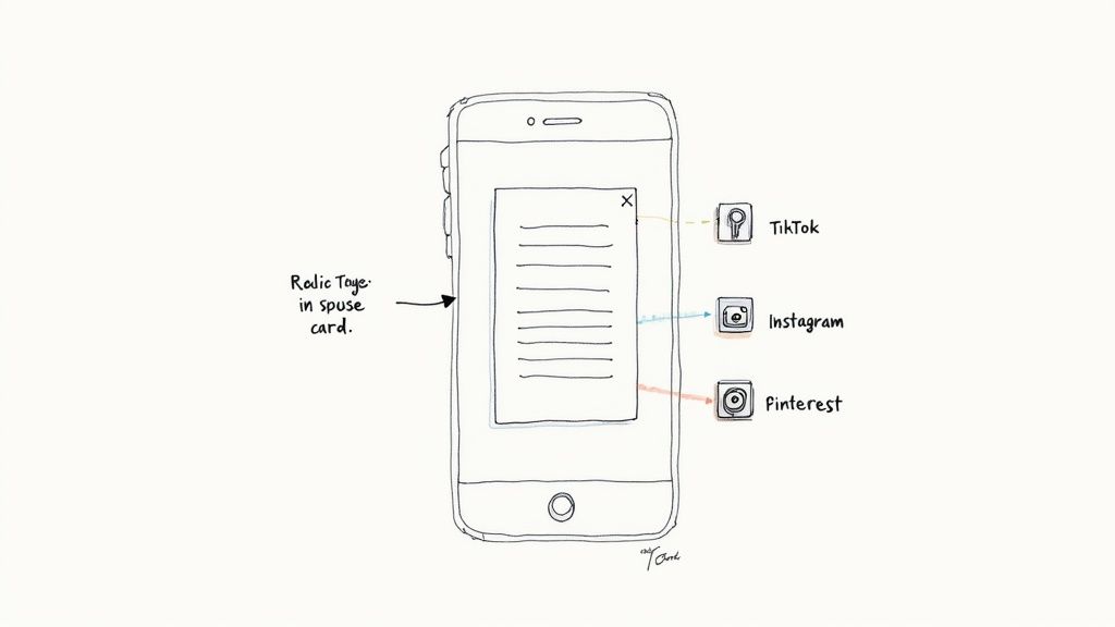 A person happily saving a recipe on their phone while in the kitchen