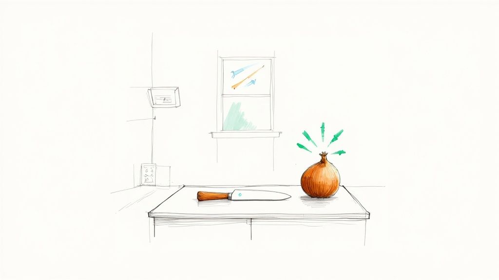 A well-organized modern kitchen with clean countertops and stainless steel appliances, ready for cooking preparation.