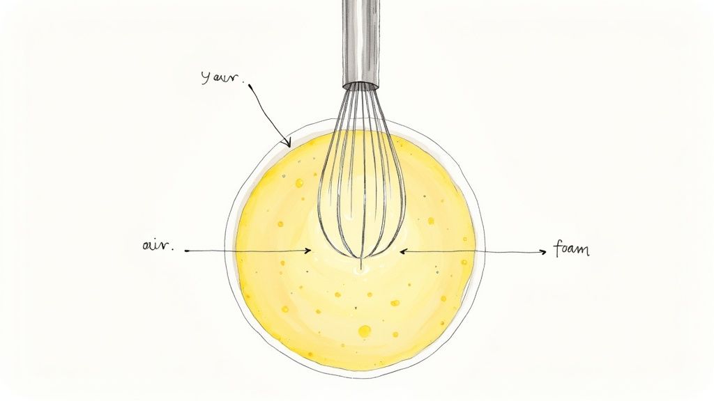 A perfectly cooked, fluffy omelet folded on a white plate, garnished with fresh herbs.