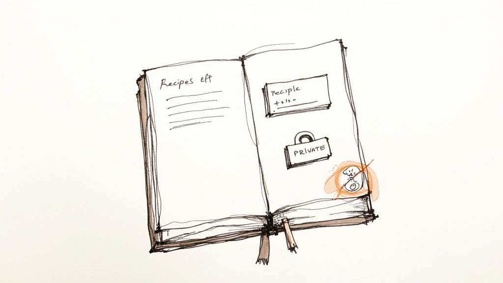 A lock symbol overlaid on a recipe book, symbolizing the limitations of a free plan.