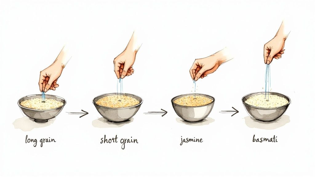 Measuring cup with rice and water