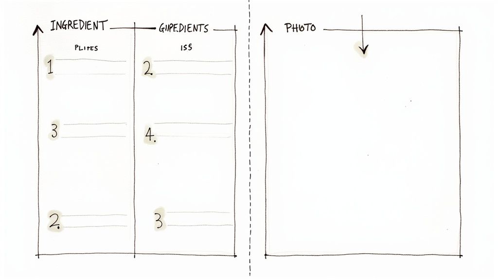 Cookbook open on a kitchen counter with fresh ingredients.