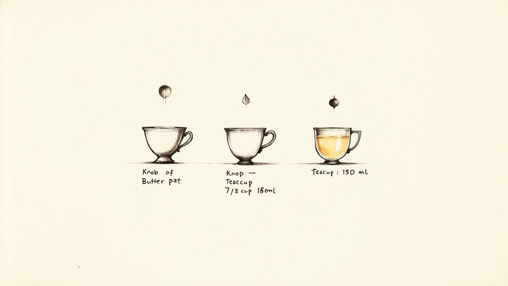 A collection of vintage measuring cups and spoons on a rustic wooden background, evoking a sense of history and tradition.