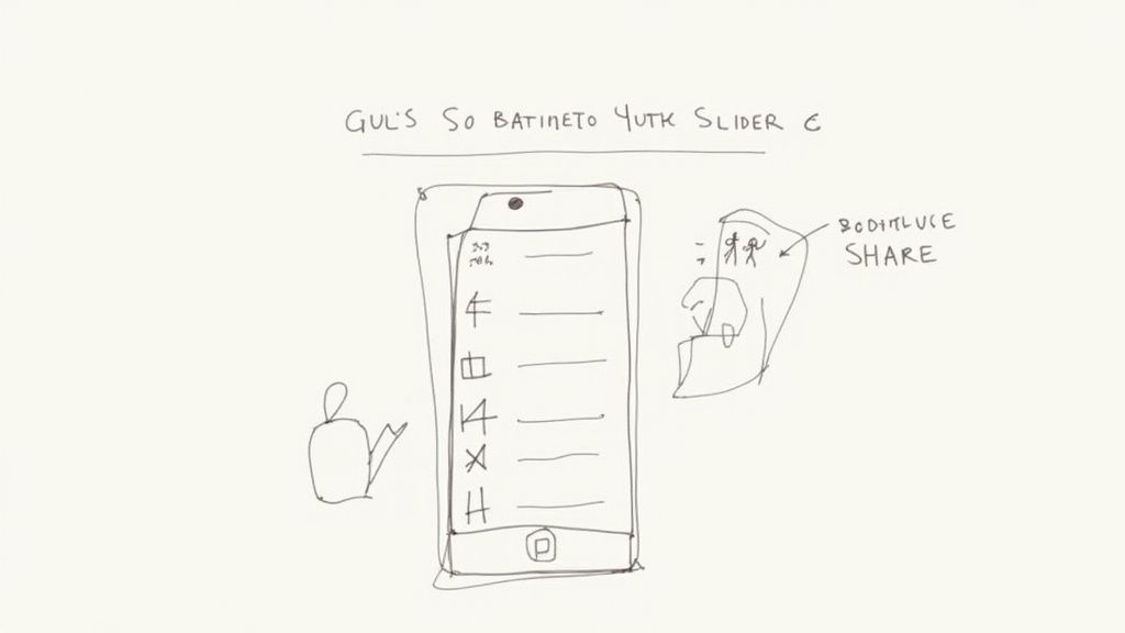 A person customizing their digital shopping list on a smartphone, checking off items in a brightly lit kitchen.