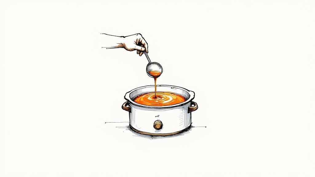 Woman whisking a cornstarch slurry in a small bowl