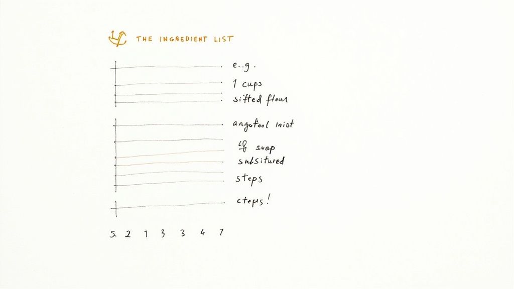 A variety of fresh ingredients like flour, eggs, and herbs neatly arranged on a wooden table.