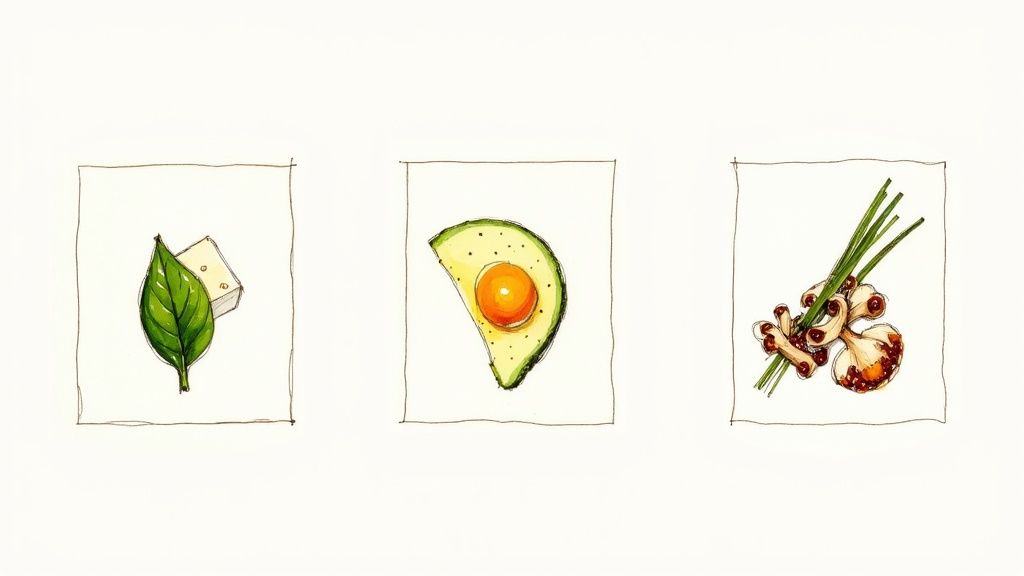 An omelet filled with fresh vegetables like tomatoes and spinach, with cheese melting out the side.