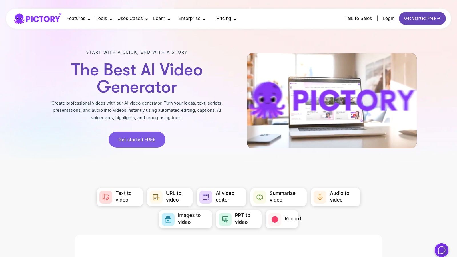 ai video generator for tiktok website screenshot