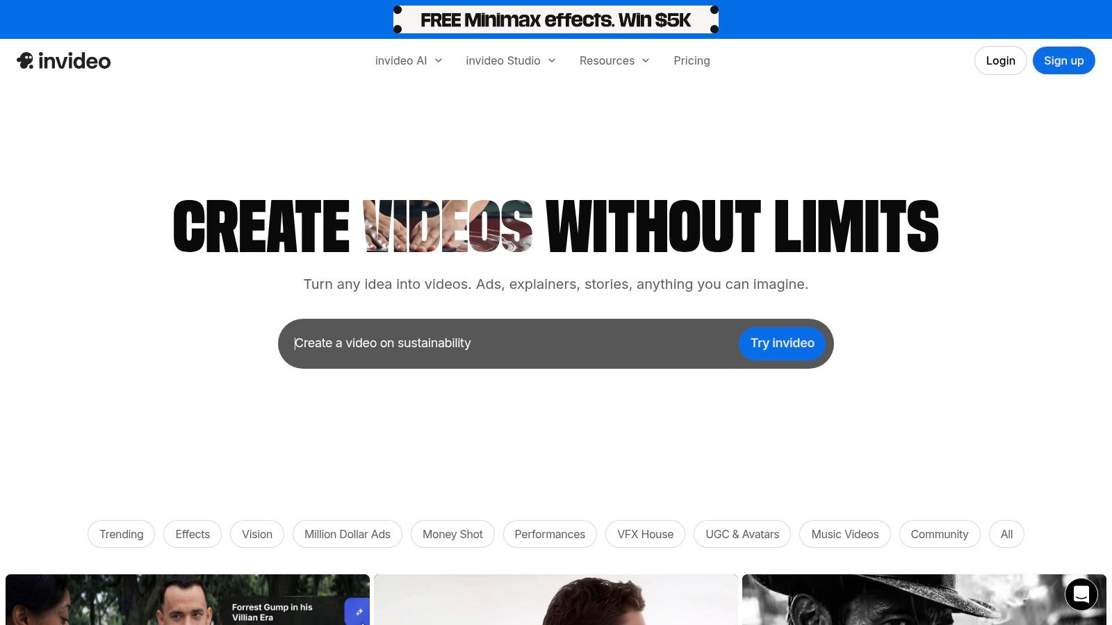 ai video generator from script homepage