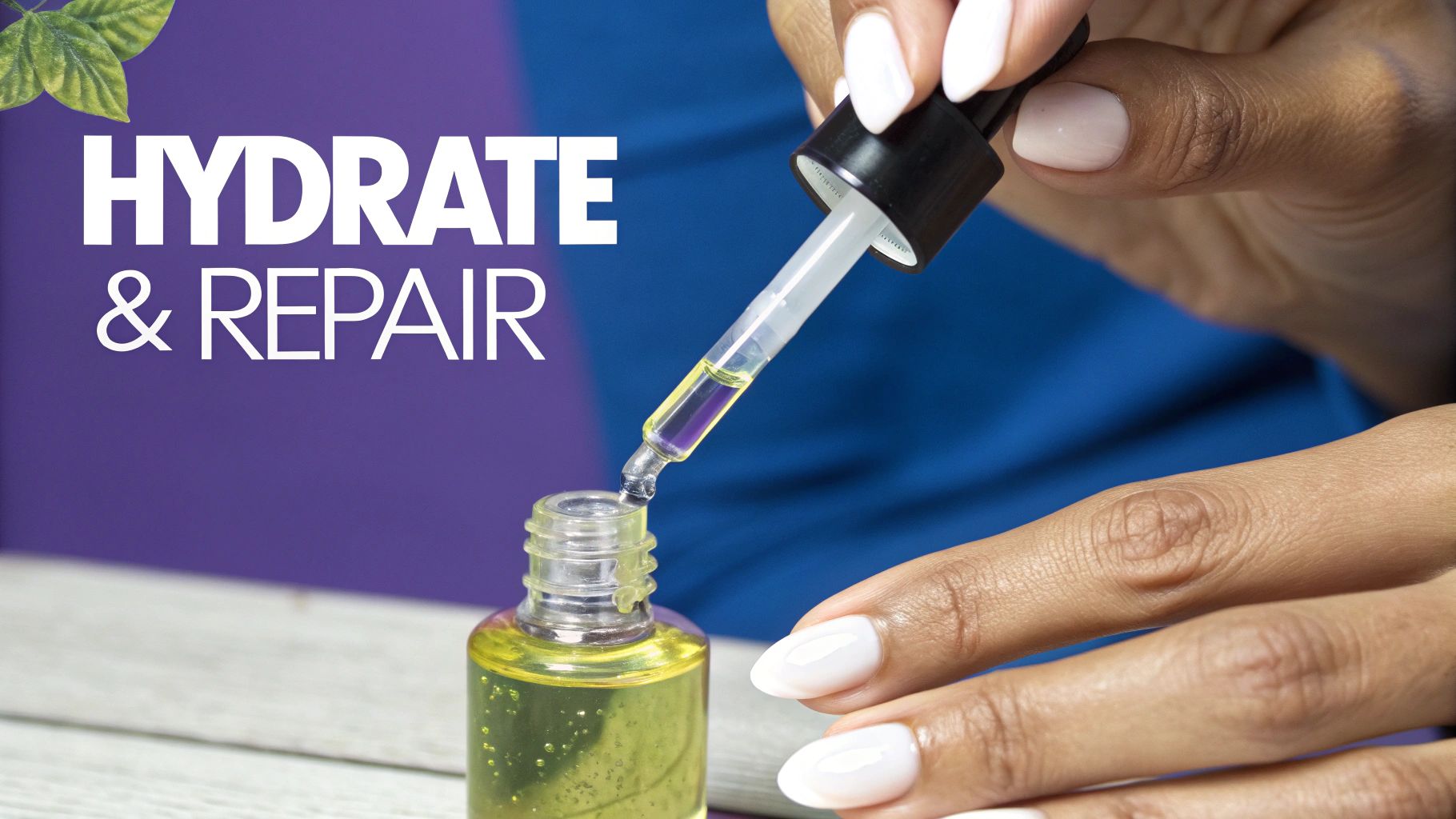 A hand applying cuticle oil to freshly cleaned nails after shellac removal.