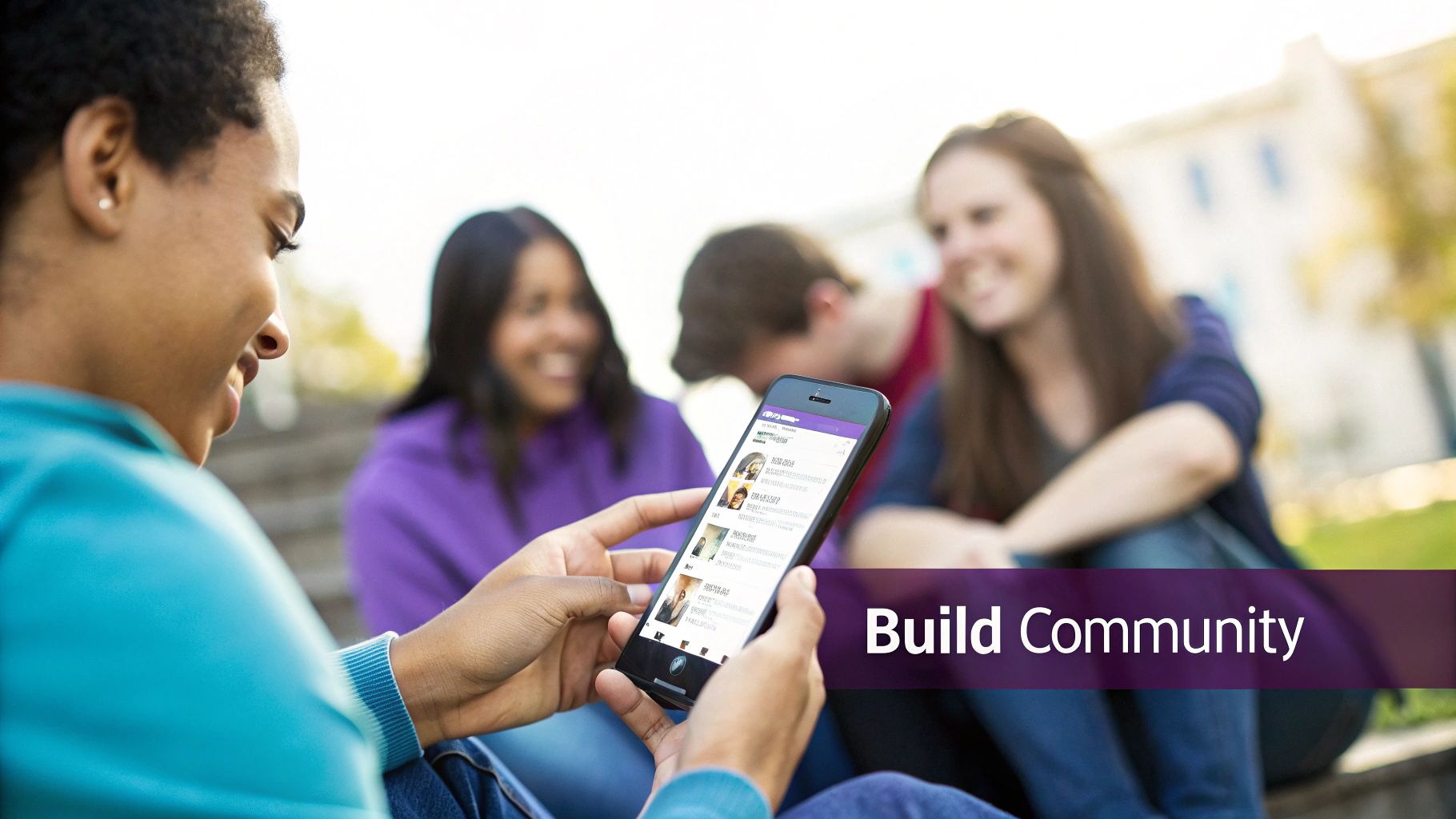 Woman holding a phone displaying social media notifications and icons.