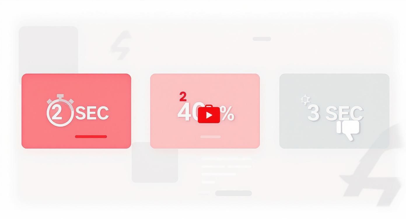 Infographic showing that a 2-second load time leads to a 40% abandonment rate, with a 3-second load time getting a thumbs-down icon.